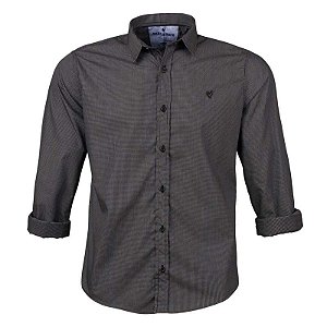 Camisa Masculina Xadrez Manga Longa Made in Mato Preta
