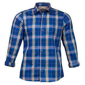 Camisa Masculina Xadrez Manga Longa Made in Mato Azul Médio