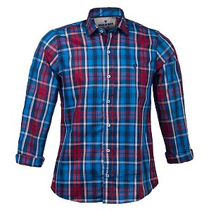 Camisa Masculina Xadrez Manga Longa Made in Mato Azul