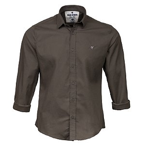 Camisa Masculina Lisa Manga Longa Made in Mato Kaki Escuro