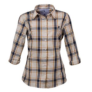 Camisa Feminina Xadrez Manga Longa Made in Mato Bege