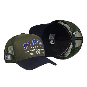 Boné Trucker Made in Mato Farm Musgo e Aba Marinho