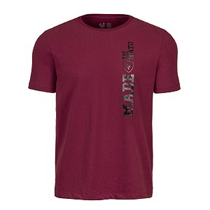 Camiseta Estampada Masculina Made in Mato Shield Bordô