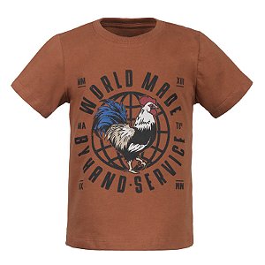 Camiseta Estampada Infantil Galo Globo Marrom