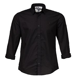 Camisa Masculina Lisa Manga Longa Made in Mato Preta