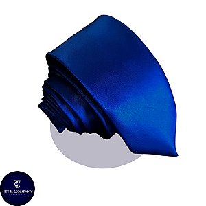 Gravata Slim Fit lisa Cetim Azul Claro / Azul Escuro