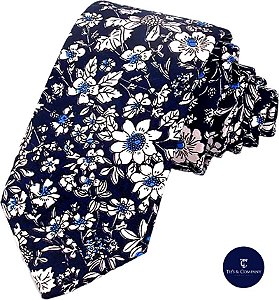 Gravata Vichy Floral Dark Blue