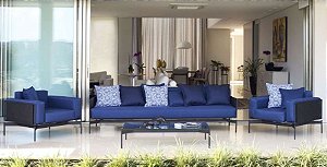 Conjunto Sofá 3 lugares e 2 poltronas em tela sintética Lucca