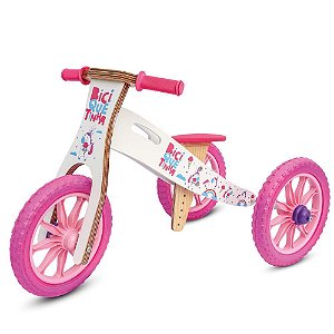 Triciclo 2 em 1 - Bicicleta de Equilíbrio Unicórnio Branco Pink - BiciQuetinha