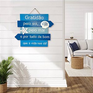 Placa Decorativa Náutica Azul Gratidão Decoração de Parede em madeira