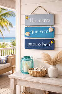 Placa Decorativa Náutica Há mares que vem para o bem Decoração de Parede em madeira