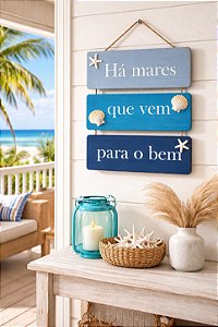 Placa Decorativa Náutica Há mares que vem para o bem Decoração de Parede em madeira