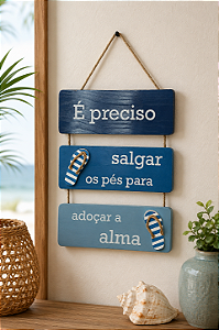 Placa Decorativa Náutica É preciso salgar os pés Decoração de Parede em madeira