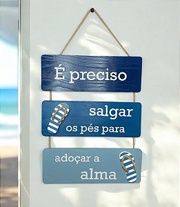 Placa Decorativa Náutica É preciso salgar os pés Decoração de Parede em madeira