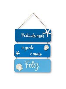 Placa Decorativa Náutica Azul Perto do mar Decoração de Parede em madeira