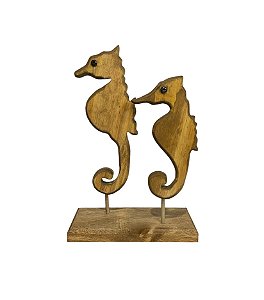 Pedestal Decorativo Cavalos Marinhos Decoração Náutica em Madeira