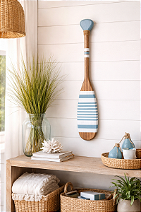 Remo Decorativo Azul claro listrado 55 cm Decoração Náutica Praia