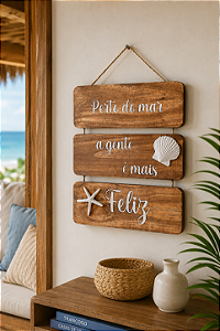 Placa Decorativa Náutica Marrom Perto do mar Decoração de Parede em madeira