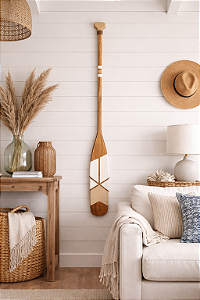 Remo Decorativo Bege 130 cm Decoração de Parede em madeira para Casa de Praia e Náutica
