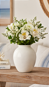 Vaso Decorativo em Cerâmica Branco Médio