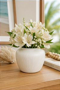 Vaso Decorativo Lines em Cerâmica Branco