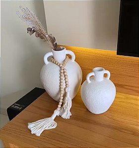Vaso Decorativo com Alças Médio em Cerâmica Branco