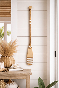 Remo Decorativo Bege com listras 100 cm Decoração de Parede em madeira para Casa de Praia e Náutica