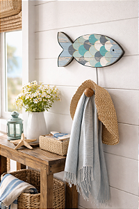 Cabideiro Decorativo Peixe Azul em Mdf
