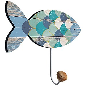 Cabideiro Decorativo Peixe Azul em Mdf