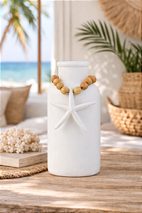 Vaso Decorativo Garrafa Branca com Colar de Estrela
