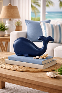 Enfeite Decorativo Baleia Azul em Cerâmica