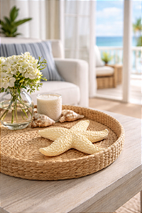 Estrela Decorativa De Mesa Bege em Resina 16 Cm