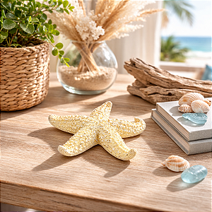 Estrela Decorativa De Mesa Bege em Resina 11 Cm