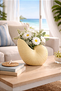 Vaso Decorativo Concha Bege em Cerâmica