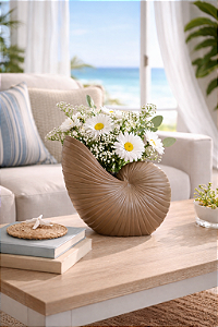 Vaso Decorativo Concha Marrom em Cerâmica