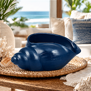 Vaso Decorativo Concha Azul Marinho em Cerâmica