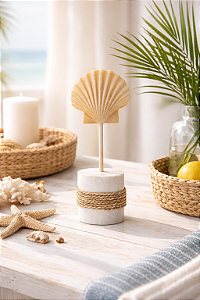 Enfeite Decorativo Pedestal Concha Bege 25cm