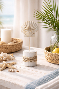 Enfeite Decorativo Pedestal Concha Branca 25cm
