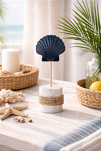 Enfeite Decorativo Pedestal Concha Azul Marinho 25cm