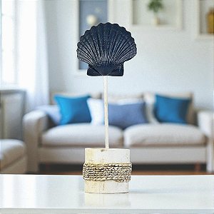 Enfeite Decorativo Pedestal Concha Azul Marinho 30cm