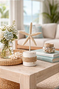 Enfeite Decorativo Pedestal Estrela Bege 25cm