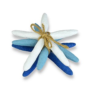 Trio de Estrelas Decorativa De Mesa Azul Claro em Resina 16 Cm