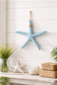 Estrela Decorativa De Parede Azul Claro em Resina 23 Cm