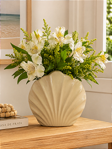 Vaso Decorativo Concha Modern Bege em Cerâmica