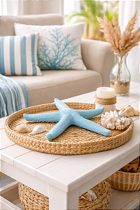 Estrela Decorativa De Mesa Azul Claro em Resina 23 Cm