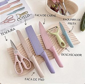 Kit Jogo de Facas Coloridas 6 Peças Aço Inoxidável Alta Resistencia Kit faca Colorido