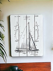 Quadro Náutico Patente Veleiro em Madeira Decoração Náutica Praia