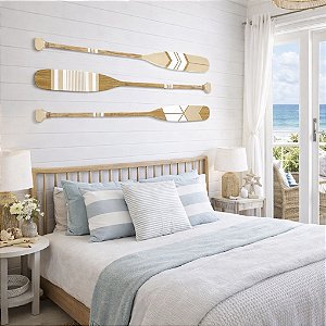 Kit 3 Remos Decorativos Bege 130 cm Decoração Náutica Praia