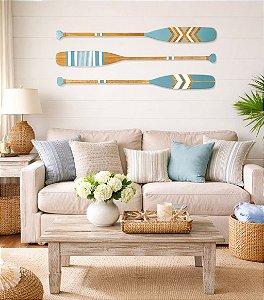 Kit 3 Remos Decorativos Azul Claro 130 cm Decoração Náutica Praia