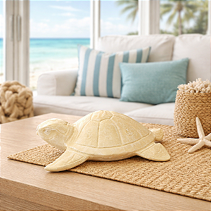 Tartaruga Decorativa Bege em Cerâmica 20 Cm